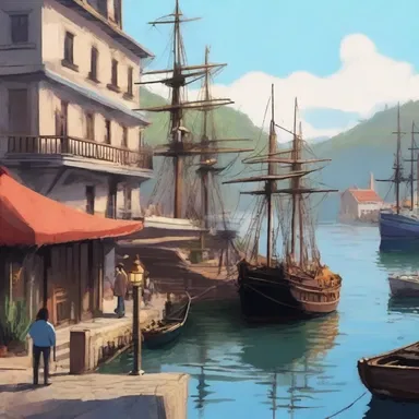 As the protagonist arrived in the bustling port town, she watched the ships gracefully dock in the harbor.