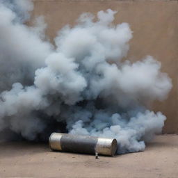 An abstract art piece showcasing the beauty and vulnerability of a dense, peaceful scene, symbolized by smoke and a used tear gas cartridge.