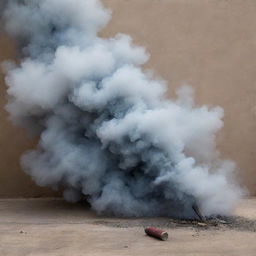 An abstract art piece showcasing the beauty and vulnerability of a dense, peaceful scene, symbolized by smoke and a used tear gas cartridge.