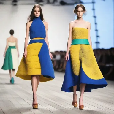 The fashion show featured an avant-garde collection inspired by the textures and colors found on a dock.