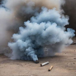 An abstract art piece showcasing the beauty and vulnerability of a dense, peaceful scene, symbolized by smoke and a used tear gas cartridge.