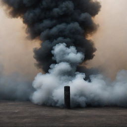 An abstract, dark art piece depicting a dense and peaceful scene, showing beauty and vulnerability through the smoke and a used tear gas cartridge.