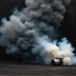 An abstract, dark art piece depicting a dense and peaceful scene, showing beauty and vulnerability through the smoke and a used tear gas cartridge.