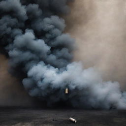 An abstract, dark art piece depicting a dense and peaceful scene, showing beauty and vulnerability through the smoke and a used tear gas cartridge.