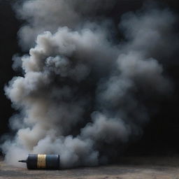 An abstract, dark art piece depicting a dense and peaceful scene, showing beauty and vulnerability through the smoke and a used tear gas cartridge.