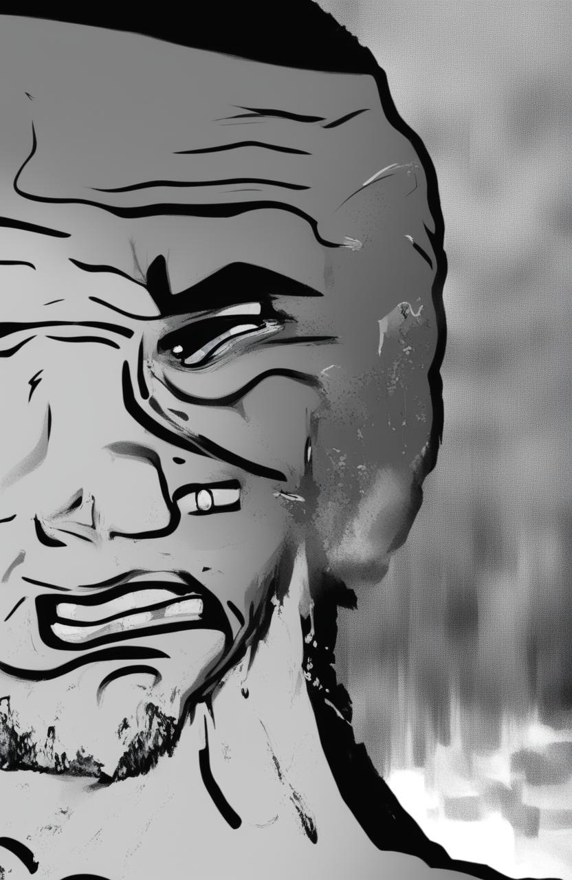 A high-resolution digital art piece featuring a Wojak meme character that resembles LeBron James, captured in a moment of intense emotion with tears streaming down his face