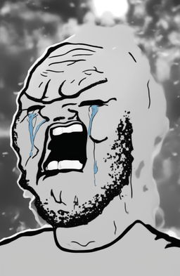 A high-resolution digital art piece featuring a Wojak meme character that resembles LeBron James, captured in a moment of intense emotion with tears streaming down his face