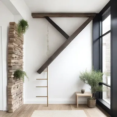 The scaling ladder was strategically placed against the wall, enhancing the design and creating an interesting focal point in the room.