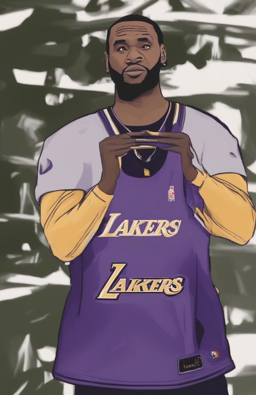 This is a digital art image of LeBron James in his Lakers uniform, but with a Wojak-style upset expression