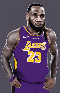 This is a digital art image of LeBron James in his Lakers uniform, but with a Wojak-style upset expression