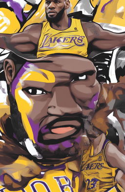 This is a digital art image of LeBron James in his Lakers uniform, but with a Wojak-style upset expression