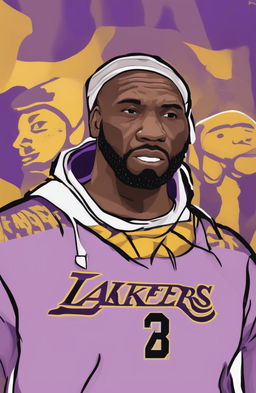 This is a digital art image of LeBron James in his Lakers uniform, but with a Wojak-style upset expression