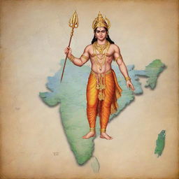 Illustration of Lord Ram, a significant deity in Hindu mythology, superimposed on the map of India