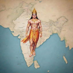 Illustration of Lord Ram, a significant deity in Hindu mythology, superimposed on the map of India