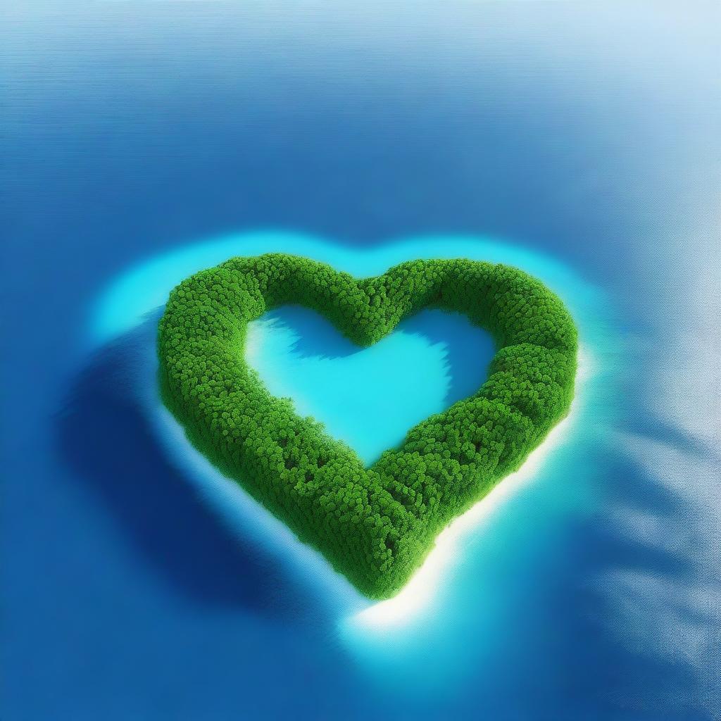 An image showcasing a heart-shaped island surrounded by the vast and endless sea