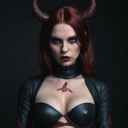 shot by kodak, elesh norn, demon girl,sexy woman, pyrexian, art, dark style clothes, dark and red tones, hiper detailed, hiper realistic,