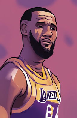 A high-quality digital artwork that portrays a sad LeBron James in his Lakers uniform, depicted in the simplistic yet expressive style of a Wojak meme