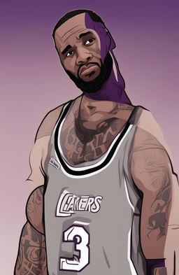 A high-quality digital artwork that portrays a sad LeBron James in his Lakers uniform, depicted in the simplistic yet expressive style of a Wojak meme