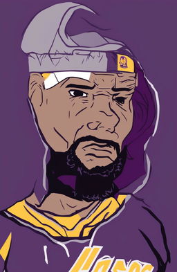 A high-quality digital artwork that portrays a sad LeBron James in his Lakers uniform, depicted in the simplistic yet expressive style of a Wojak meme