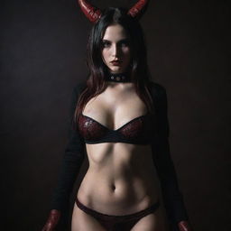 shot by kodak, elesh norn, demon girl,sexy woman, pyrexian, art, dark style clothes, dark and red tones, hiper detailed, hiper realistic,
