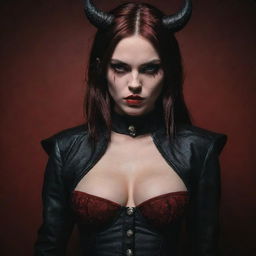 shot by kodak, elesh norn, demon girl,sexy woman, pyrexian, art, dark style clothes, dark and red tones, hiper detailed, hiper realistic, comic stye