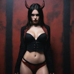 shot by kodak, elesh norn, demon girl,sexy woman, pyrexian, art, dark style clothes, dark and red tones, hiper detailed, hiper realistic, comic stye,hell background