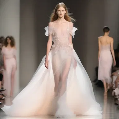 The fashion designer incorporated wispy fabrics to create a dreamy and delicate look.