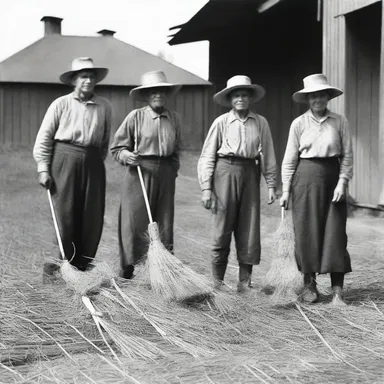 During the Great Depression, farmers would use wisps of straw to make brooms and brushes, a resourceful practice that helped them maintain their households.