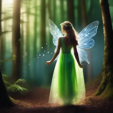 The fairy flitted through the forest, leaving behind a trail of sparkling wisp that illuminated her path.