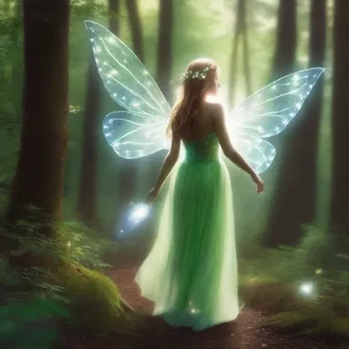 The fairy flitted through the forest, leaving behind a trail of sparkling wisp that illuminated her path.