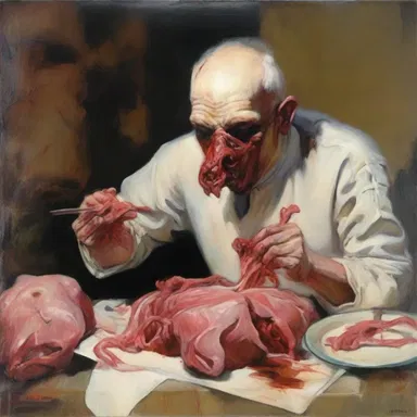 The artist wanted to capture the gamey smell of tainted meat in his painting as a symbol of decay.