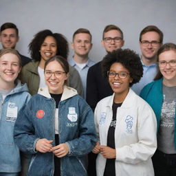 A group of people enthusiastically discussing the design of information technology themed jackets. Illustrate various tech-inspired designs on their papers and their facial expressions filled with intense concentration and creativity.