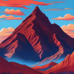 A breathtaking digital art piece, showcasing a towering red mountain under a clear blue sky