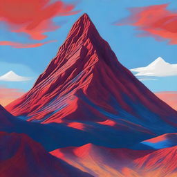 A breathtaking digital art piece, showcasing a towering red mountain under a clear blue sky