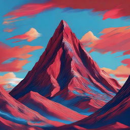 A breathtaking digital art piece, showcasing a towering red mountain under a clear blue sky