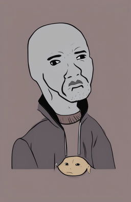 A digital art piece featuring a cartoon character that blends Drake and the Wojak meme, expressing sadness