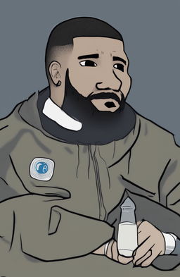 A digital art piece featuring a cartoon character that blends Drake and the Wojak meme, expressing sadness