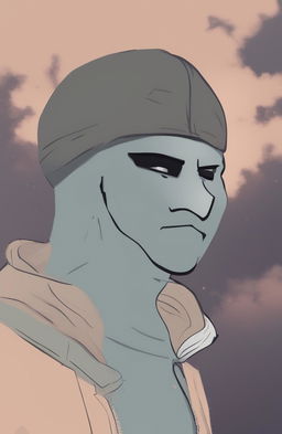 A digital art piece featuring a cartoon character that blends Drake and the Wojak meme, expressing sadness