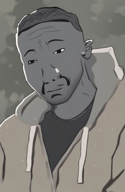 A digital art piece featuring a cartoon character that blends Drake and the Wojak meme, expressing sadness