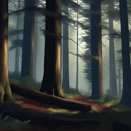 A high-quality digital art image, showcasing a highly realistic, dark forest