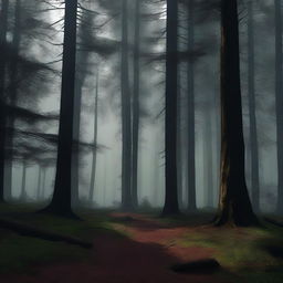 A high-quality digital art image, showcasing a highly realistic, dark forest