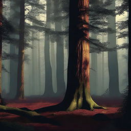 A high-quality digital art image, showcasing a highly realistic, dark forest