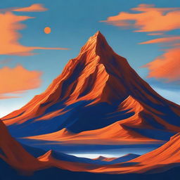 An impressive digital art image that captures an imposing orange mountain under a tranquil sky