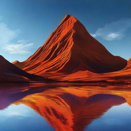 An impressive digital art image that captures an imposing orange mountain under a tranquil sky