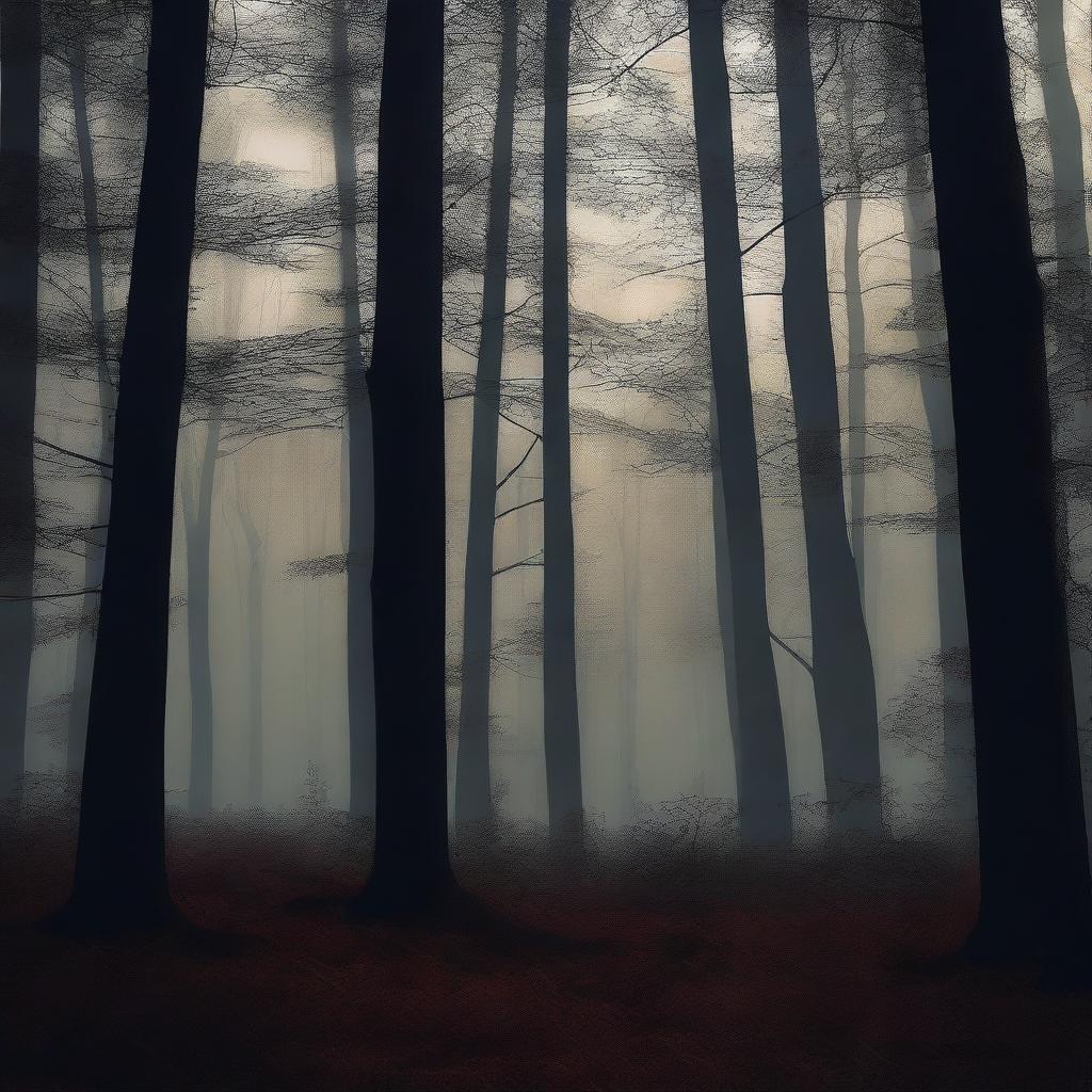 A digital art image depicting a dark forest