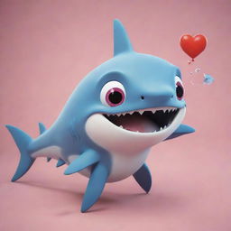 An endearing animated shark with heart-shaped eyes looking adoringly at a fish