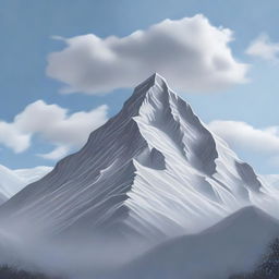 A captivating digital art representation of a grand grey mountain under a peaceful sky