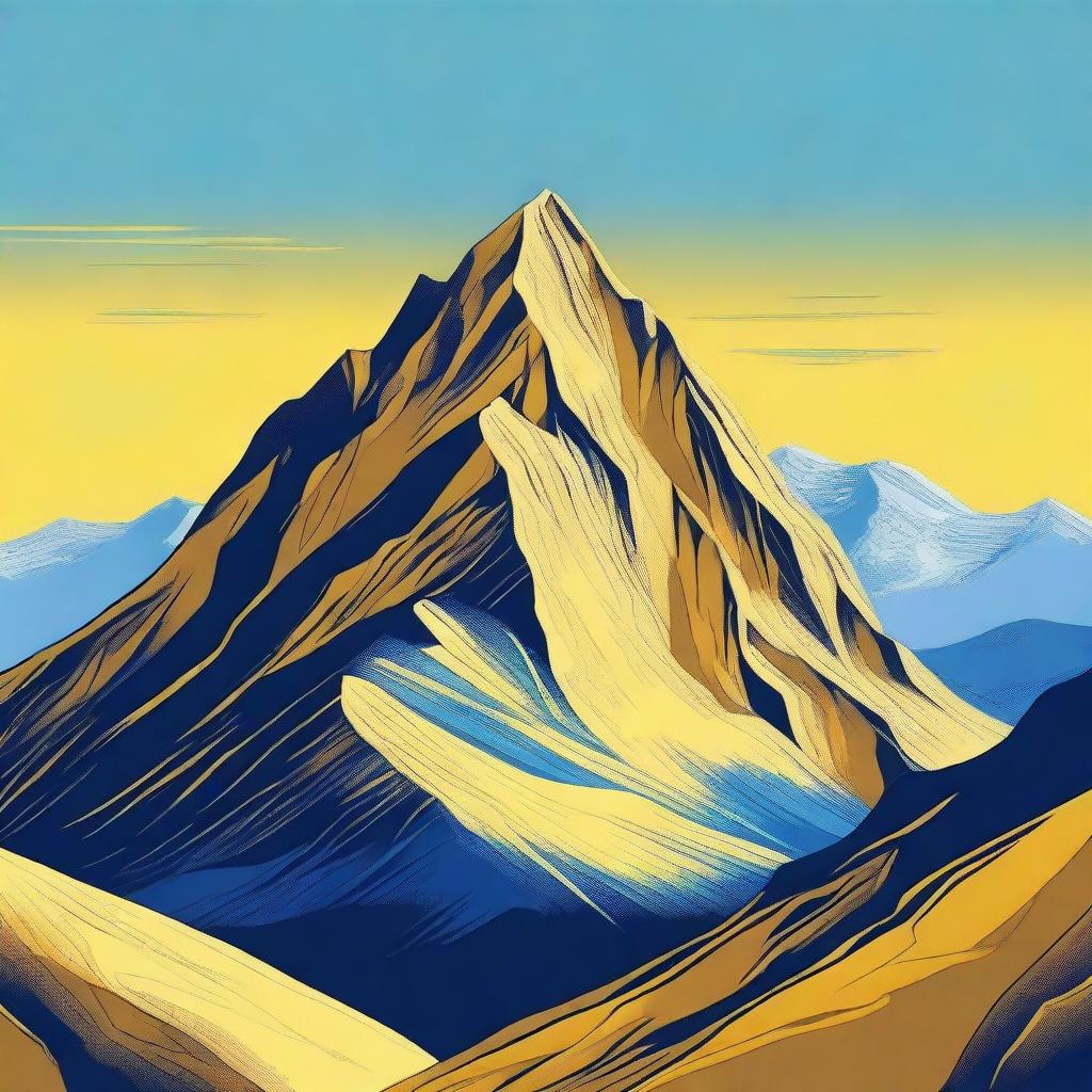 A stunning digital art depiction of a majestic yellow mountain beneath a serene blue sky