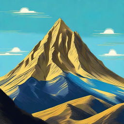 A stunning digital art depiction of a majestic yellow mountain beneath a serene blue sky