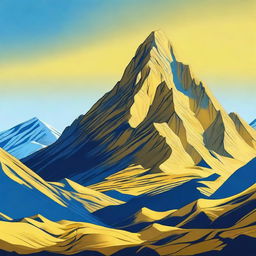 A stunning digital art depiction of a majestic yellow mountain beneath a serene blue sky